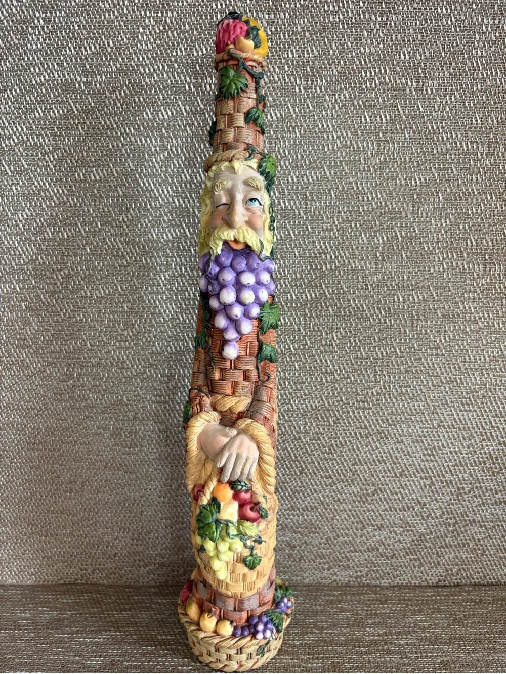 Vintage Bacchus Greenman  Hand Painted Resin Fruit Wine Grapes Harvest 12” Tall
